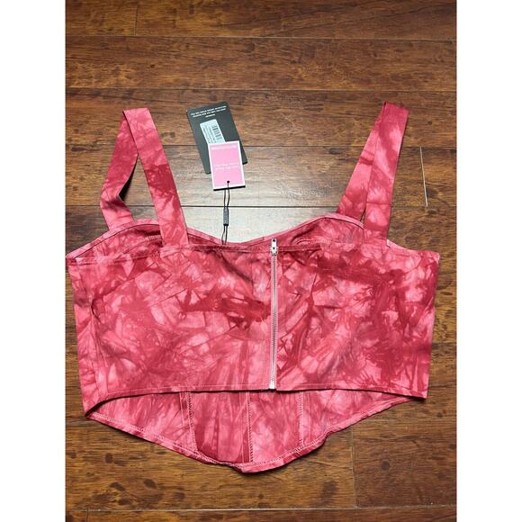 NWT Pretty Little Thing Shape Pink Tie Dye Woven Corset Crop Top - Sz US 10 - Picture 8 of 8